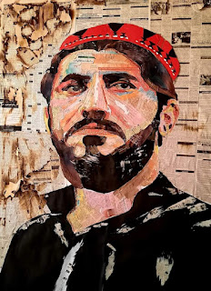 Pashtun NFT. Non Fungible Token For Sale. Manzoor Pashteen Painting Made Of Newspapers Pieces is For Sale As NFT On digital Media.