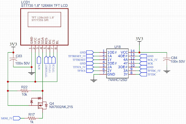 ST7735 connection diagram with voltage level shifter