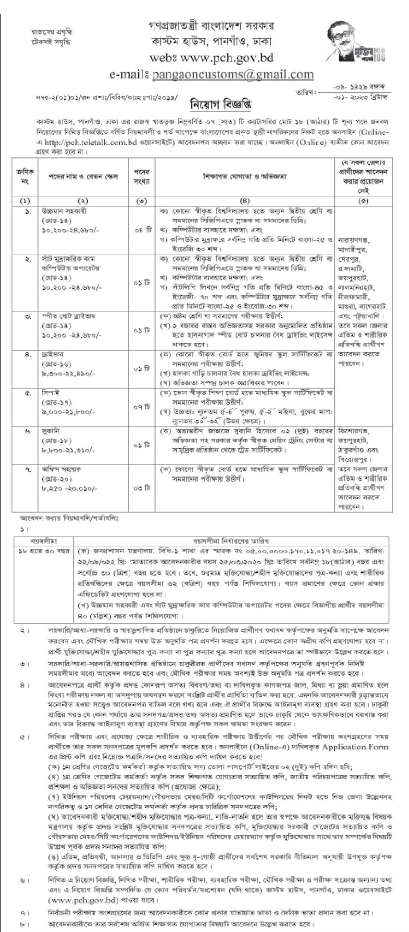 Customs House Pangaon Dhaka Recruitment 2023 - কাস্টমস হাউজ পানগাঁও ঢাকা নিয়োগ ২০২৩