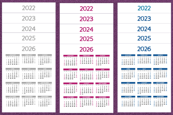 5 Year Calendar 2021 to 2026 Printable