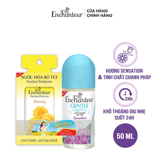 Mall Shop [ enchanteur_vietnam ] Lăn khử mùi Enchanteur Gentle Charming/ Sensation/ Delightful 50ml-Tặng Nước hoa bỏ túi 18ml