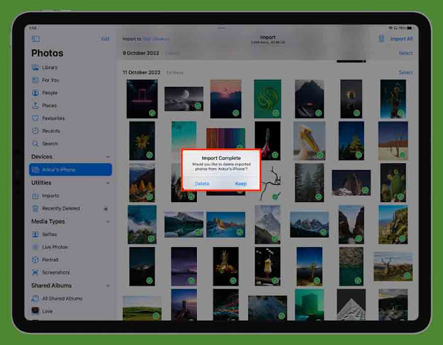 اكتمل الاستيراد ويمكنك الآن اختيار الاحتفاظ بصور iPhone المستوردة أو حذفها