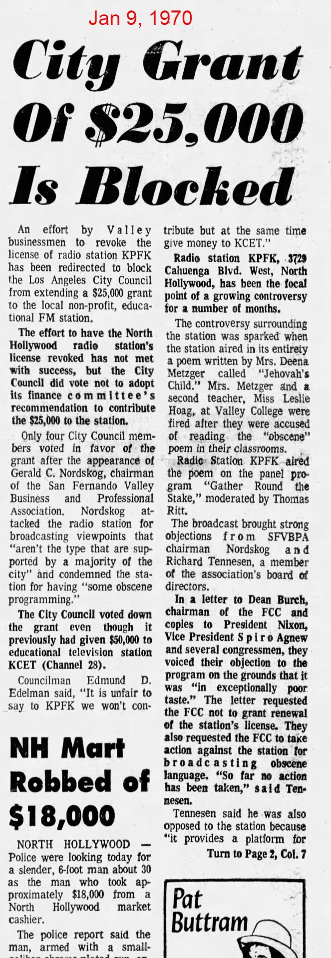 KPFK grant blocked 1970