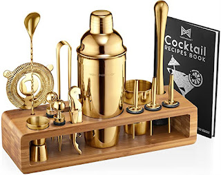 Bar Set Cocktail Juego de coctelera para bar - Mixology Bartender Kit: 23-Piece Bar Set Cocktail Shaker Set with Stylish Bamboo Stand