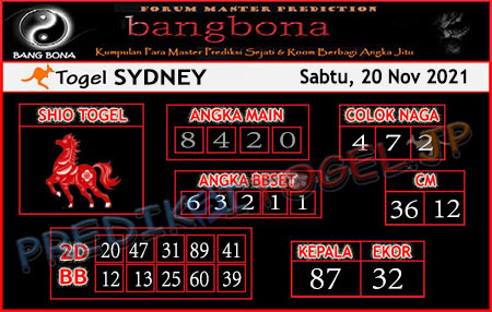 Prediksi Bangbona Sydney Sabtu 20 November 2021