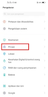 Pilih menu privasi