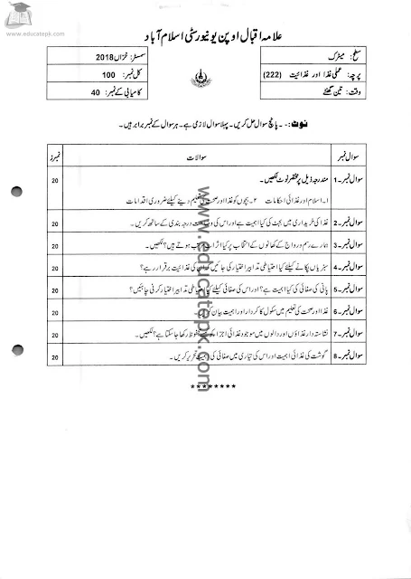 aiou-past-papers-matric-code-222