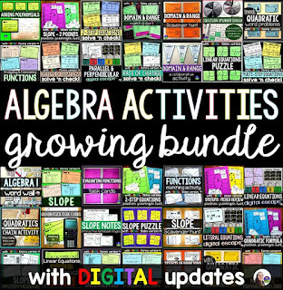 Algebra activities bundle with digital updates in Google Slides and Google Forms