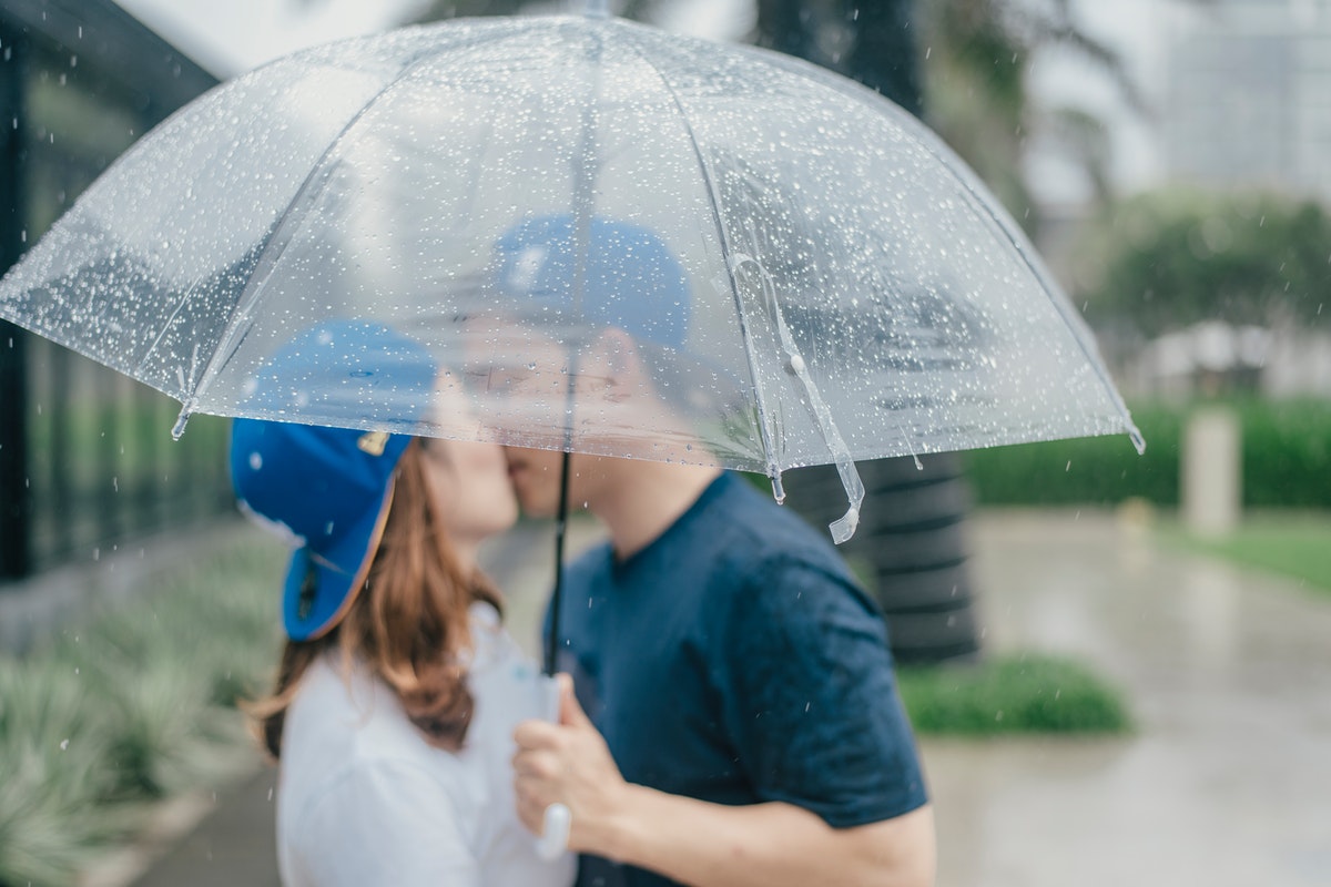 couple holding hands and their faces hidden beneath a red heart balloon