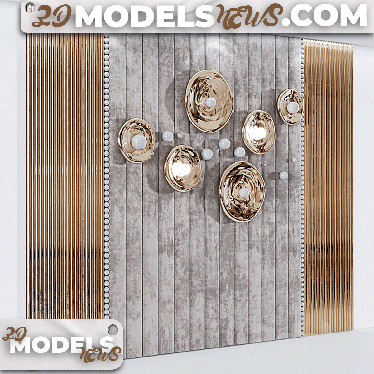 Headboard model made of soft beige panels and 3d decor 1