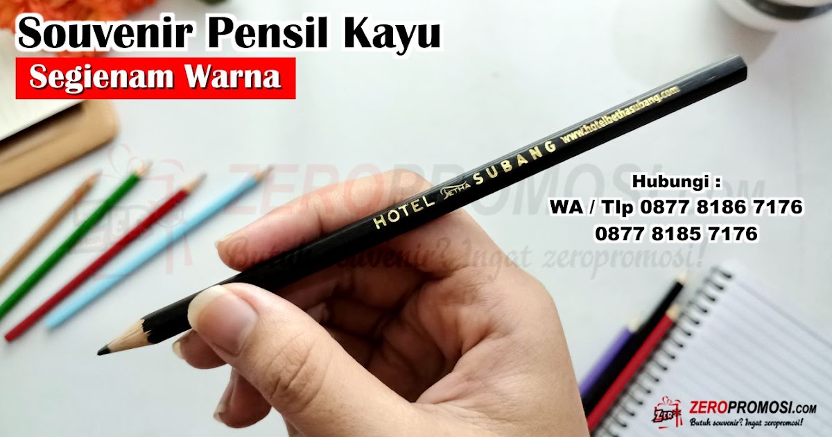 Souvenir Pensil Kayu Segienam Warna Premium Custom Emboss Logo