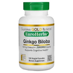 California Gold Nutrition, EuroHerbs, экстракт гинкго билоба, европейское качество, 120 мг, 180 растительных капсул