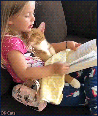 Cute Cat GIF • Aww ♥ sweet kitty sleeping in kid arms. He loves her so much...
