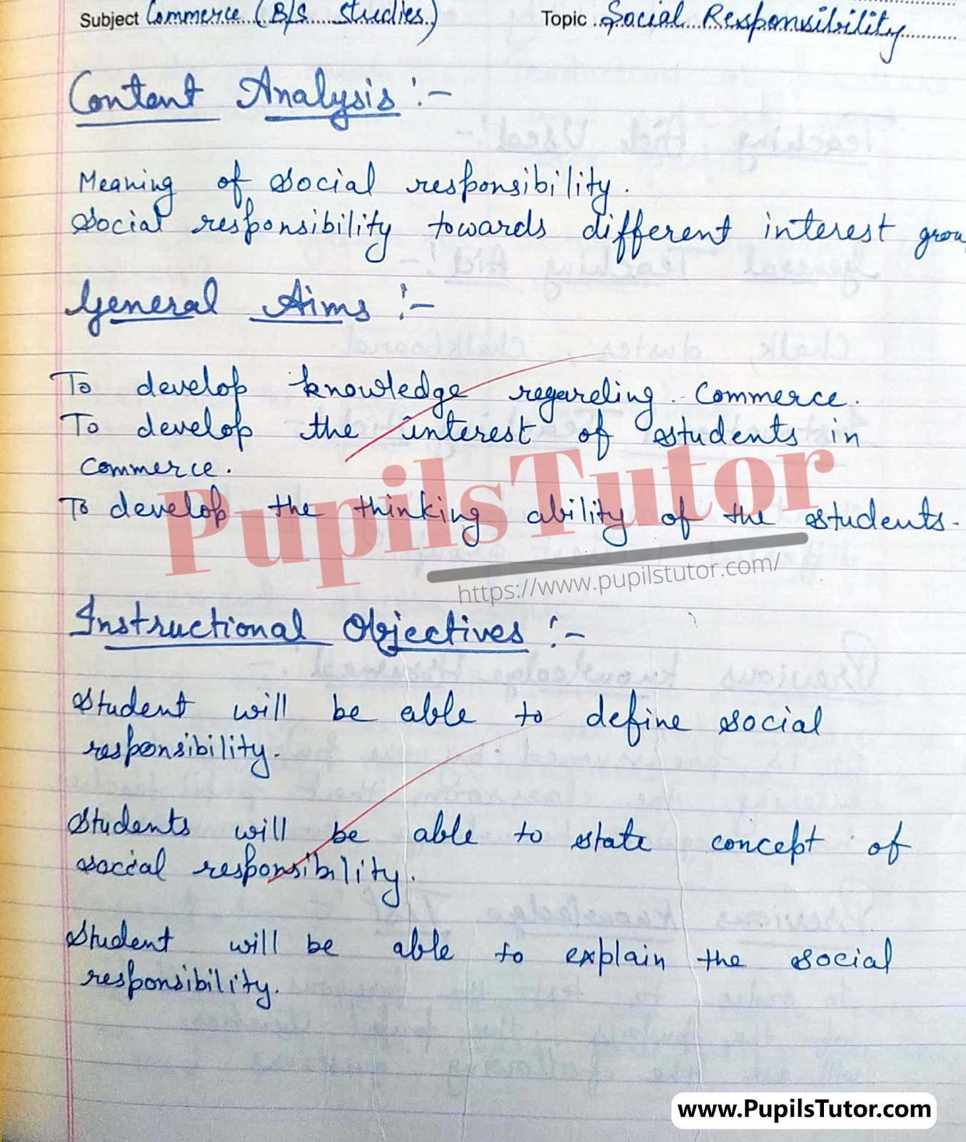 Commerce Lesson Plan For Class 11 On Social Responsibilities Of A Business – (Page And Image Number 1) – Pupils Tutor