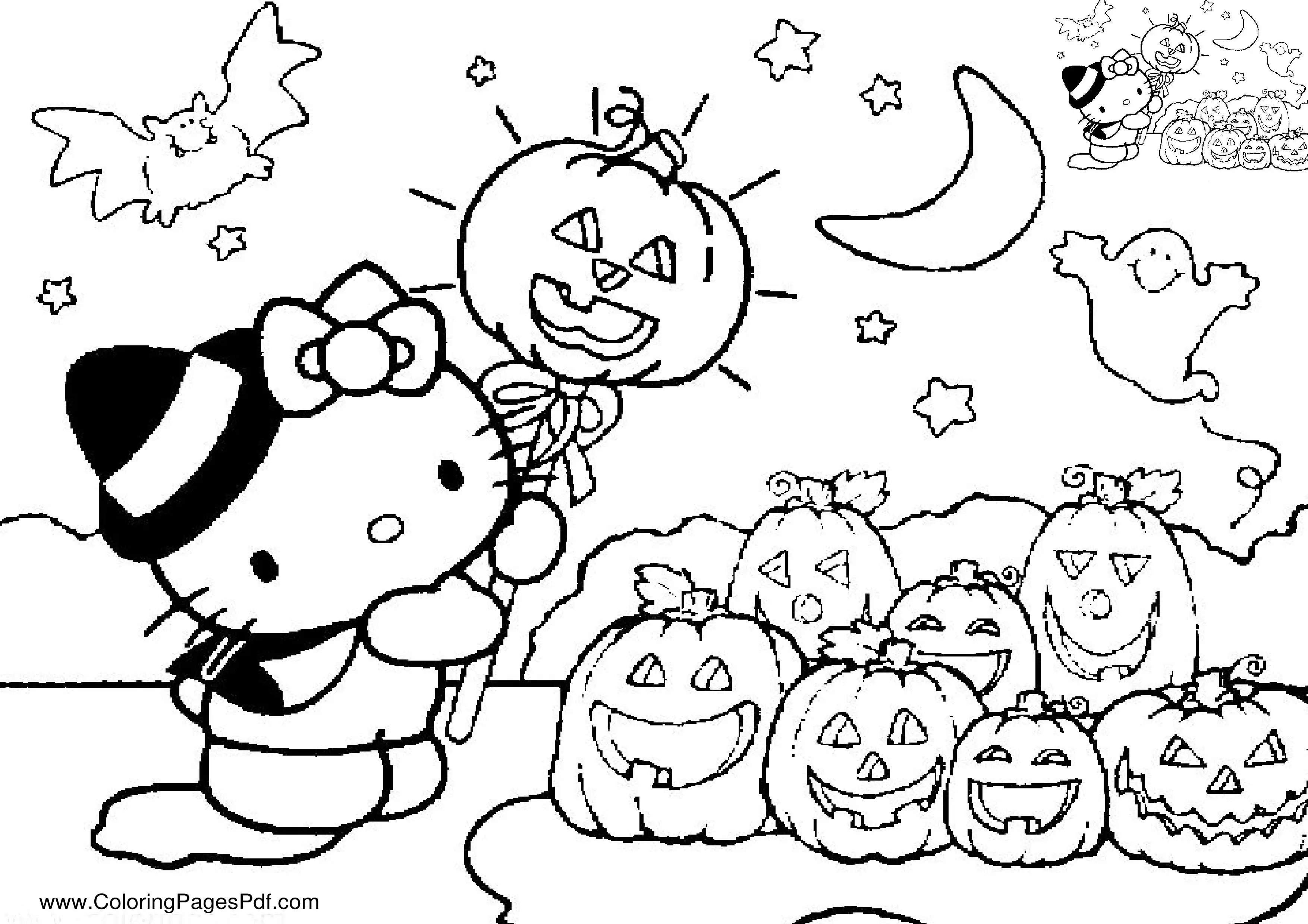 Hello kitty coloring pages halloween