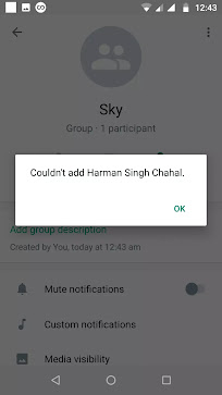 Whatsapp image showing unable to add a person because they have blocked them on whatsapp