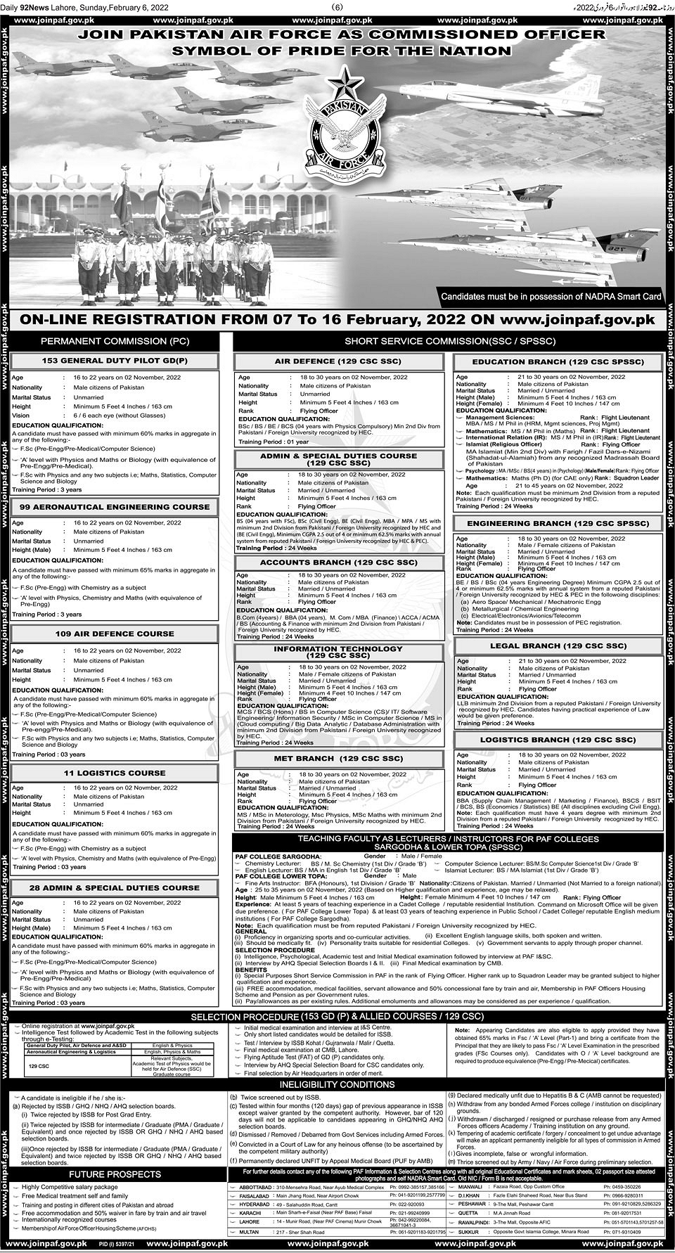 Join Pakistan Air Force As Commissioned Officer Jobs 2022