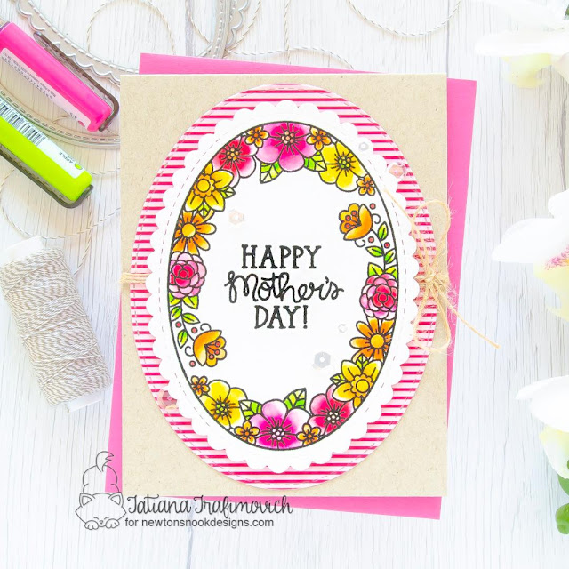 Mother's Day Card by Tatiana Trafimovich | Best Mom Oval Stamp Set, Oval Frames Die Set and Springtime Paper Pad by Newton's Nook Designs. #newtonsnook