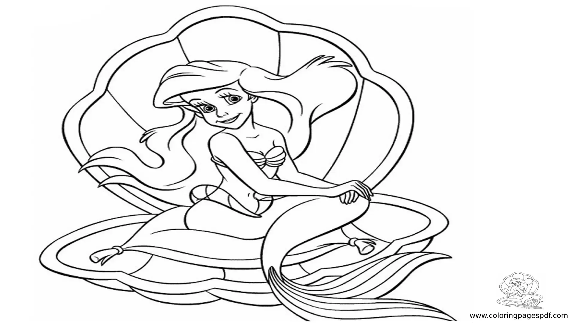 Coloring Pages Of Ariel Sitting On A Shellfish Chair