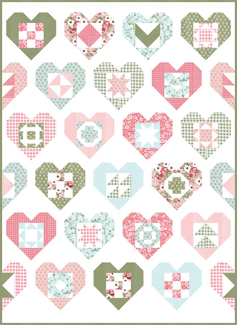 Wholehearted quilt pattern by A Bright Corner - a modern sampler heart quilt that uses fat quarters and has four size options