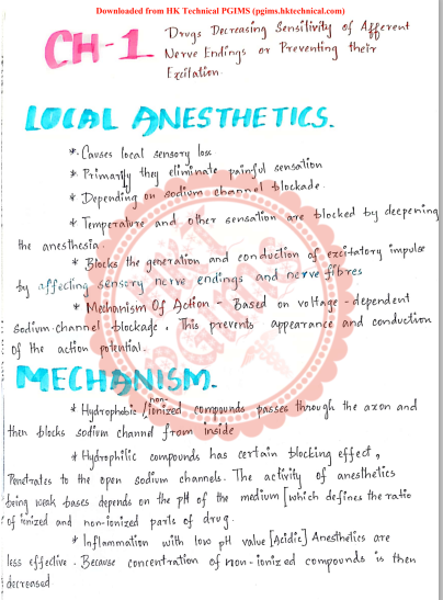 Local anaesthesia Medicinal Chemistry 5th Semester B.Pharmacy ,BP501T Medicinal Chemistry II,BPharmacy,Handwritten Notes,BPharm 5th Semester,Important Exam Notes,