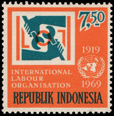 Indonesian Postage Stamp I-116 The 50th Anniversary of International Labour Organization 7.50 rupiah 1969