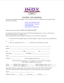 INDY GTO ASSOCIATION MEMBERSHIP FORM -- Right Click to Open and Print