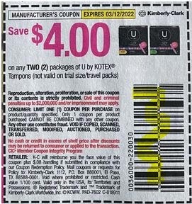 $4.00/2 U By Kotex Products COUPON *HERE* OR from 1/2/22 SS Coupon insert