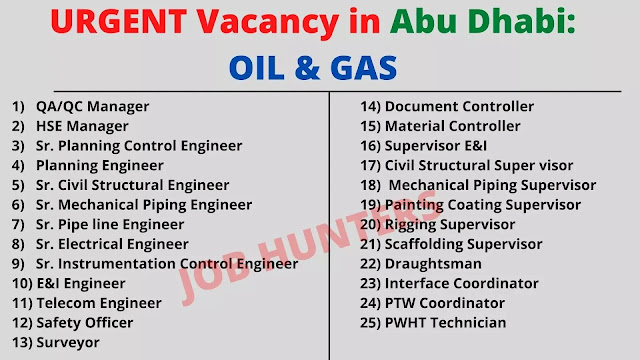 URGENT Vacancy in Abu Dhabi: OIL and GAS