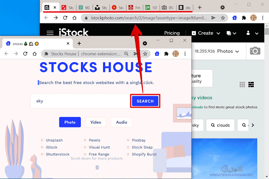 Stocks House 快速搜尋圖片、影片、音樂素材，支援多個素材網站