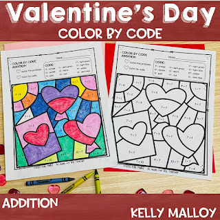 Valentine's Day Color By Number Addition