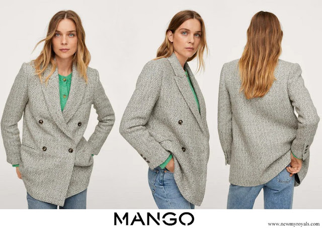 Queen Letizia wore Mango Herringbone wool-blend blazer