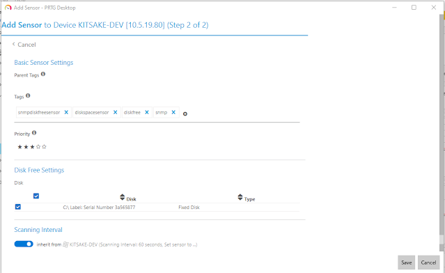 Sample sensor disk with agent snmp