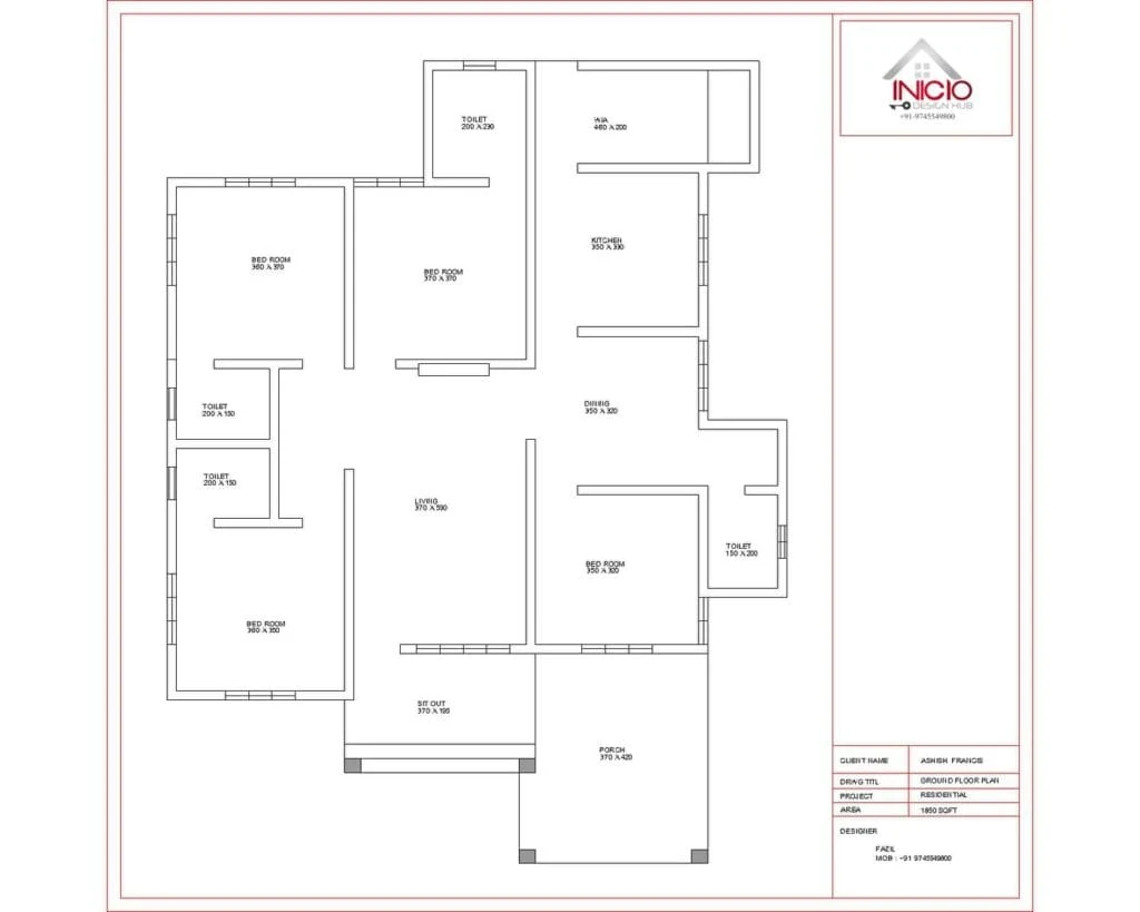 1850 Sqft Beautiful 4 Bedroom Single Floor House with Free Plan - Kerala Home Planners