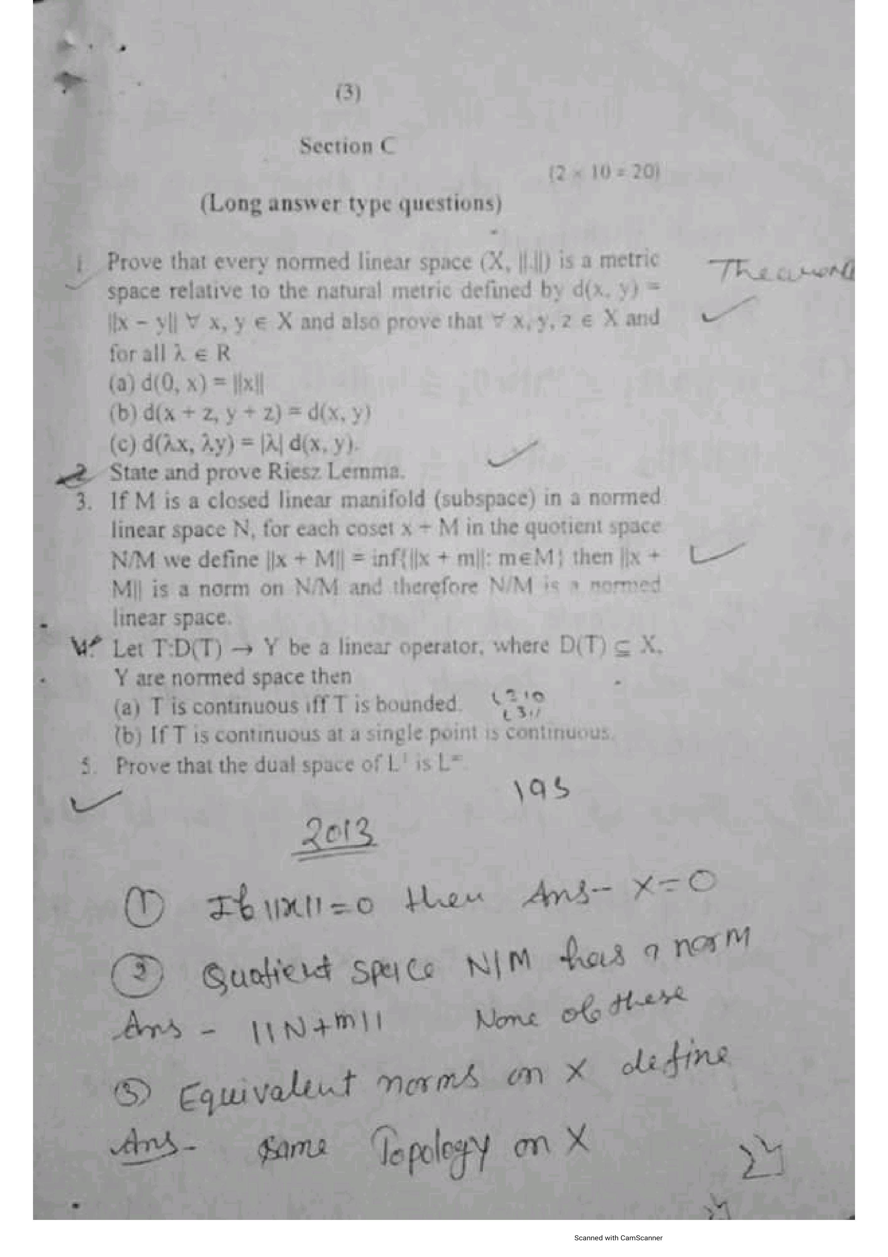 Mathematics M.Sc - IIIrd Sem Previous Question Papers Subject - Functional Anaysis