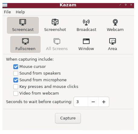 kazam aplikasi rekam layar ringan di Linux Lubuntu