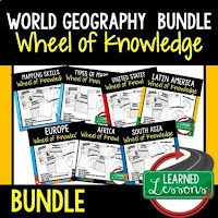 World Geography Wheel of Knowledge, Mapping Skills, Five Themes, People and Resources, United States, Canada, Europe, Latin America, Russia, Middle East, North Africa, Sub-Saharan Africa, Asia, Australia, Antarctica