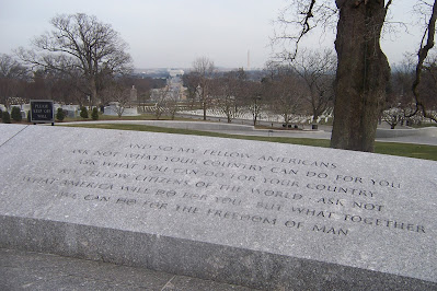 The most famous passage from the inaugural address is etched in stone at Kennedy's gravesite in Arlington National Cemetery