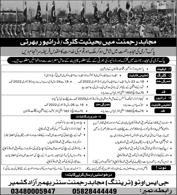 Pak Army Mujahid Force Jobs 2021 in Pakistan