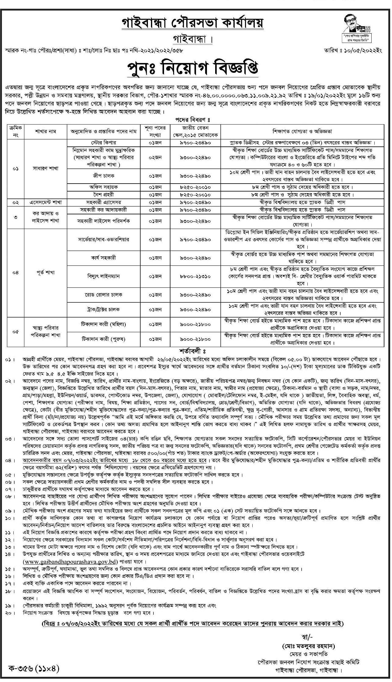 পৌরসভা কার্যালয়ে নিয়োগ বিজ্ঞপ্তি ২০২২ - Municipality Job circular 2022 - সরকারি চাকরির খবর ২০২২ - পৌরসভা কার্যালয়ে নিয়োগ বিজ্ঞপ্তি ২০২৩ - Municipality Job circular 2023 - সরকারি চাকরির খবর ২০২৩