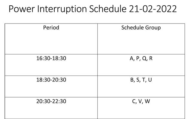 power cut time table