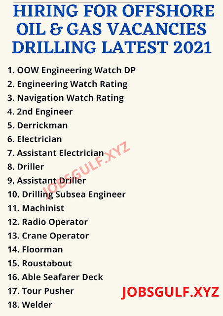 HIRING FOR OFFSHORE OIL & GAS VACANCIES DRILLING LATEST 2021