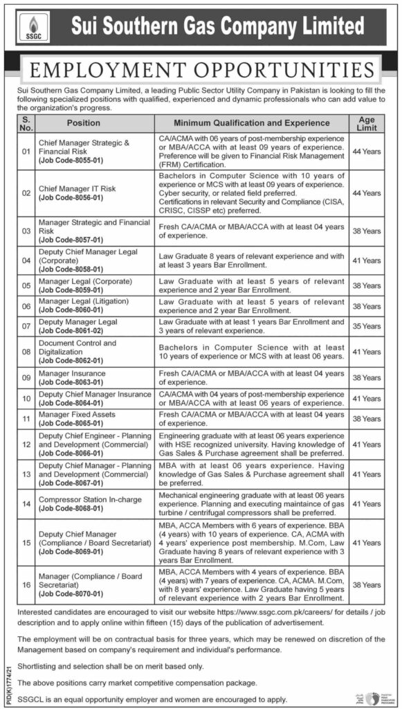 Sui Southern Gas Company SSGC Limited Latest Jobs 2021-2022