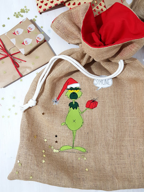 SAcco Babbo Natale con il Grinch, sacco regali in juta personalizzato