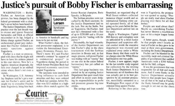 Justice's pursuit of Bobby Fischer is embarrassing