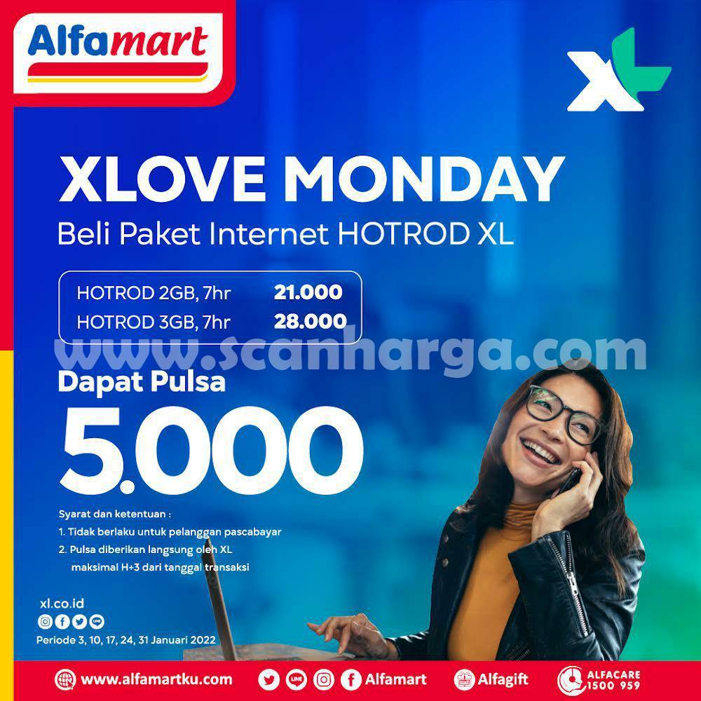 ALFAMART Promo XLOVE MONDAY – Beli Paket Internet HOTROD XL GRATIS Pulsa Rp 5RB