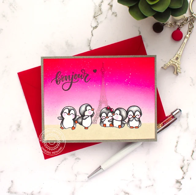 Sunny Studio Stamps: Passionate Penquins Card by Vanessa Menhorn (featuring Paris Afternoon)