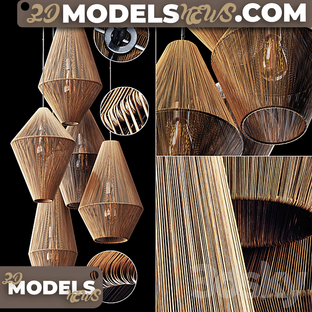 Lamp Model Wood Rattan Wicker Cone 1