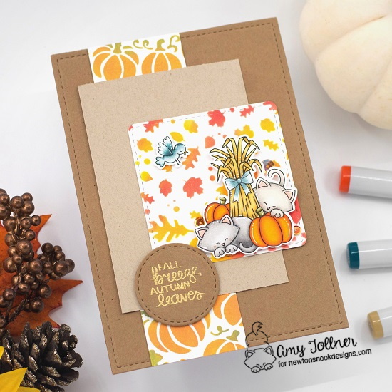 Autumn Newton Stamp and Die Set, Newton's Birdbath Stamp and Die Set, Falling Leaves Stencil, Pumpkin Patch Stencil, Frames Squared Die Set by Newton's Nook Designs #newtonsnook #handmade