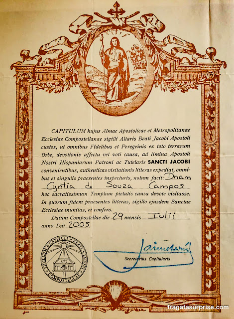 Carta Compostelana, certificado para quem faz o Caminho de Santiago